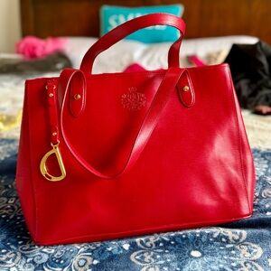 Lauren Ralph Lauren Cherry Red Tote with Gold Hardware